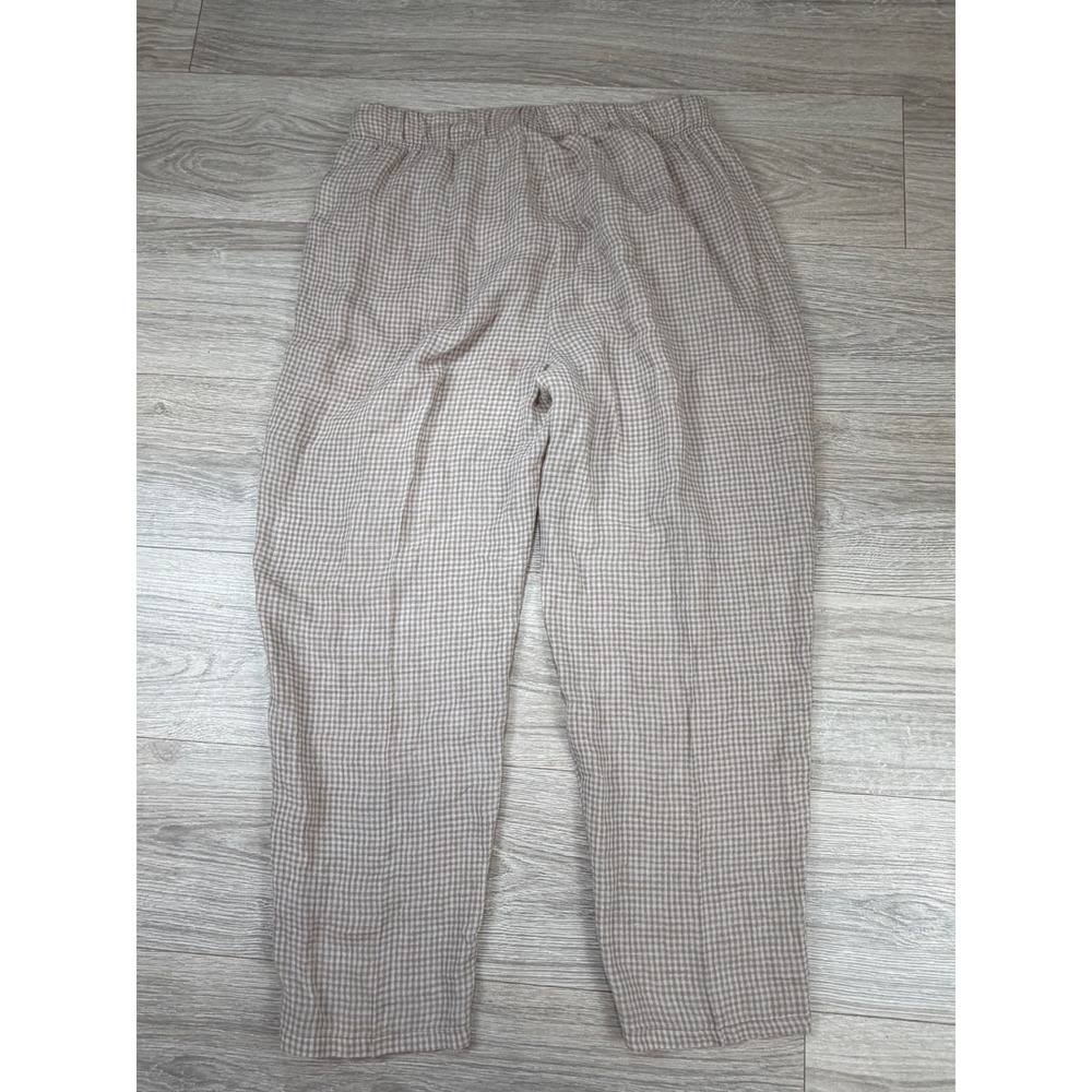 Eileen Fisher Petite Organic Linen Gingham Check Tapered Pants Tan White PL - Picture 6 of 6
